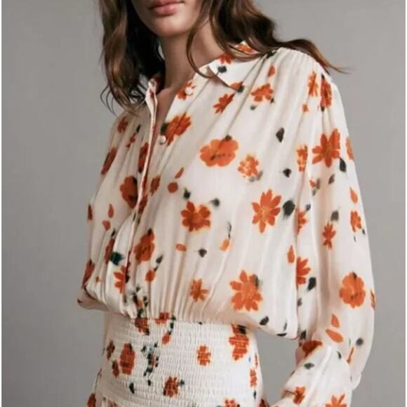 RAG & BONE Bailey Floral Smocked Dress Autumn Crisp Sz XXS $485 {LL1} - Picture 3 of 8